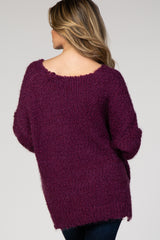 Purple Fuzzy V-Neck Hi-Low Sweater