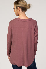 Mauve Waffle Knit Button Front Top