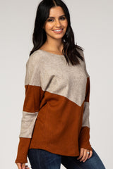 Rust Two-Tone Long Sleeve Knit Top