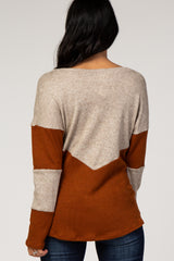 Rust Two-Tone Long Sleeve Knit Top