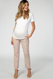 Beige Straight Leg Maternity Pants