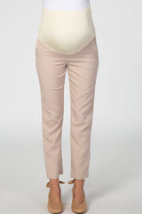 Beige Straight Leg Maternity Pants