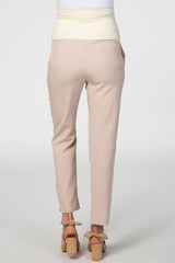 Beige Straight Leg Maternity Pants