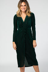 Green Velvet Knotted Plunge Dress