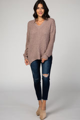 Mocha Popcorn Knit V-Neck Sweater