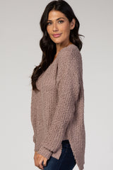 Mocha Popcorn Knit V-Neck Sweater