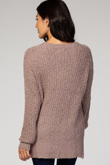 Mocha Popcorn Knit V-Neck Sweater