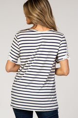 Navy Striped Crochet Sleeves Top