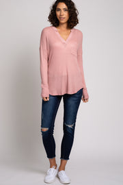 Mauve Waffle Knit V-Neck Long Sleeve Top