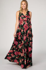 Black Floral Sleeveless Maternity Maxi Dress