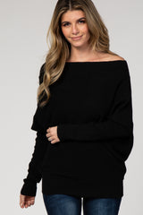 Black Dolman Sleeve Wide Neck Maternity Sweater