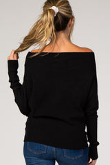 Black Dolman Sleeve Wide Neck Maternity Sweater