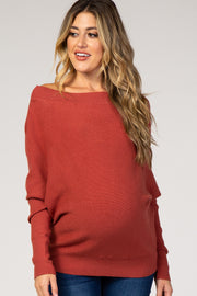 Rust Dolman Sleeve Wide Neck Maternity Sweater