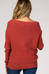 Rust Dolman Sleeve Wide Neck Maternity Sweater