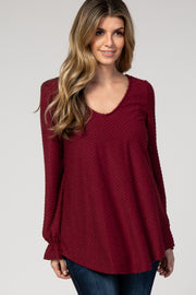 Burgundy Swiss Dot Long Sleeve Top