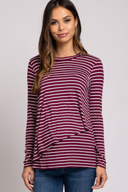 PinkBlush Burgundy Striped Layered Front Long Sleeve Maternity/Nursing Top