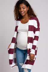 Burgundy Striped Button Front Maternity Cardigan