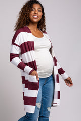 Burgundy Striped Button Front Maternity Cardigan