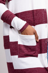 Burgundy Striped Button Front Maternity Cardigan