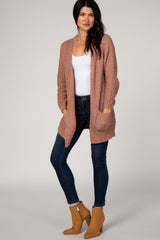 Mauve Popcorn Knit Cardigan