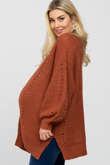 Rust Knit Open Front Bubble Sleeve Maternity Sweater