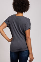 Charcoal Draped Hem V-Neck Short Sleeve Top