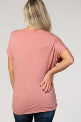 Mauve Draped Hem V-Neck Short Sleeve Maternity Top