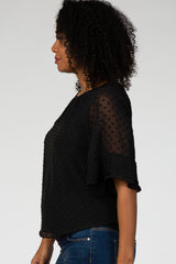 Black Chiffon Swiss Dot Ruffle Sleeve Maternity Top