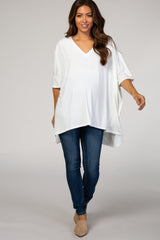 White Hi-Low V-Neck Short Sleeve Maternity Top