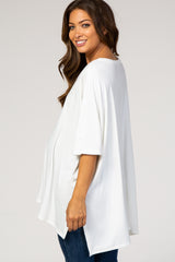 White Hi-Low V-Neck Short Sleeve Maternity Top