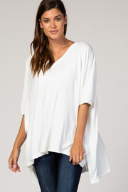 White Hi-Low V-Neck Short Sleeve Top