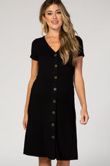 Black Button Down Short Sleeve Maternity Dress