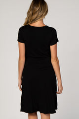 Black Button Down Short Sleeve Maternity Dress