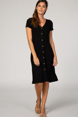 Black Button Down Short Sleeve Maternity Dress