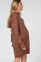 Rust Leopard Print Hooded Knit Maternity Sweater Dress