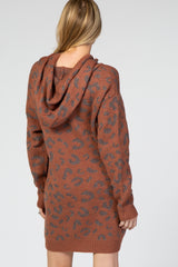 Rust Leopard Print Hooded Knit Maternity Sweater Dress