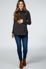 Charcoal Cowl Neck Button Hi-Low Maternity Top