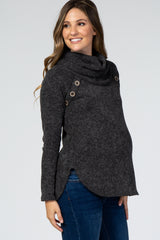 Charcoal Cowl Neck Button Hi-Low Maternity Top