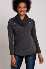 Charcoal Cowl Neck Button Hi-Low Maternity Top