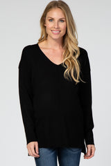 Black V-Neck Lightweight Maternity Sweater