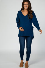 Teal V-Neck Lightweight Maternity Sweater