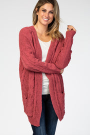 Mauve Cable Knit Cardigan