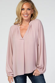 Light Pink Chiffon Balloon Sleeve Blouse