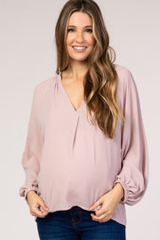 Light Pink Chiffon Balloon Sleeve Maternity Blouse