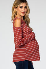 Rust Striped Crisscross Shoulder Long Sleeve Maternity Top