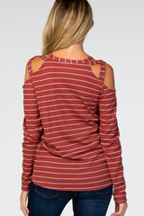 Rust Striped Crisscross Shoulder Long Sleeve Maternity Top