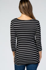 Black Striped Ruched Maternity Nursing Top