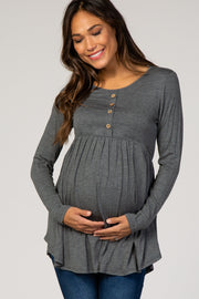 Charcoal Button Front Babydoll Maternity Top