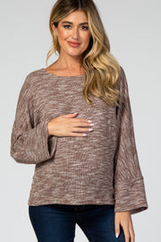 Brown Marled Knit Back Button Maternity Top