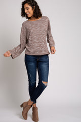 Brown Marled Knit Back Button Top